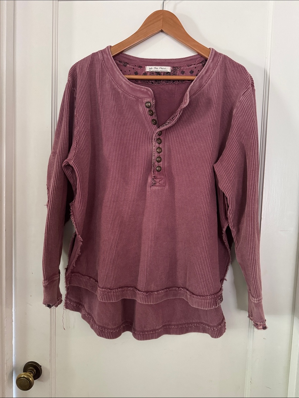 We The Free Mauve Ribbed Henley Long Sleeve Top
